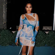 

Macheda Summer Blue Fashion Slim Dress Women Sexy Hollow out Sleeveless O Neck Clothing Street Casual Lady Mini Dresses 2021 New