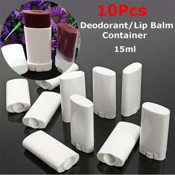 

10Pcs Empty Lip Balm Tube Plastic 15ml White Oval Solid Perfume Deodorant Containers Portable Makeup Lipstick Tubes With Lid