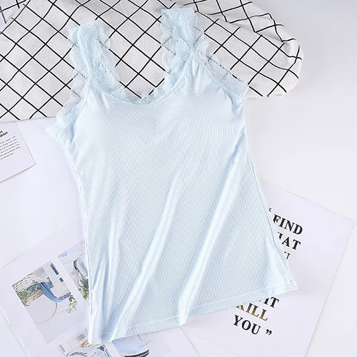 Women Ice Silk Thread Vest Female Lace Sexy Base Set Inside Summer Thin Section Sith Chest Pad Vest Tank Top Sleeveless - Цвет: Color 4-95