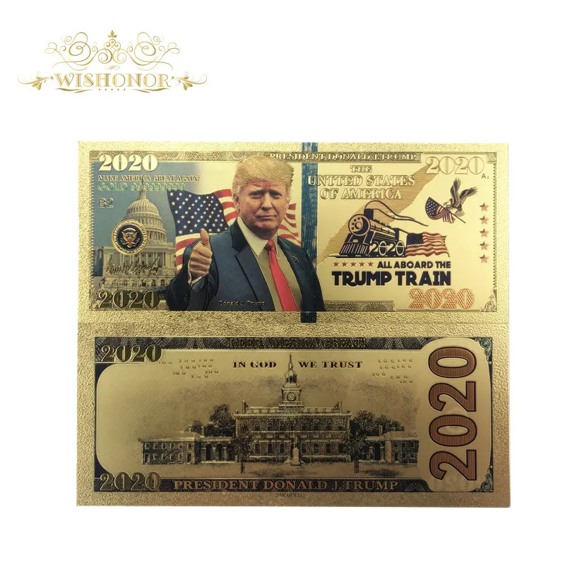 10pcs/lot TWENTY TWENTY Dollars Gold Trump 2020 Banknote America Gold banknote 