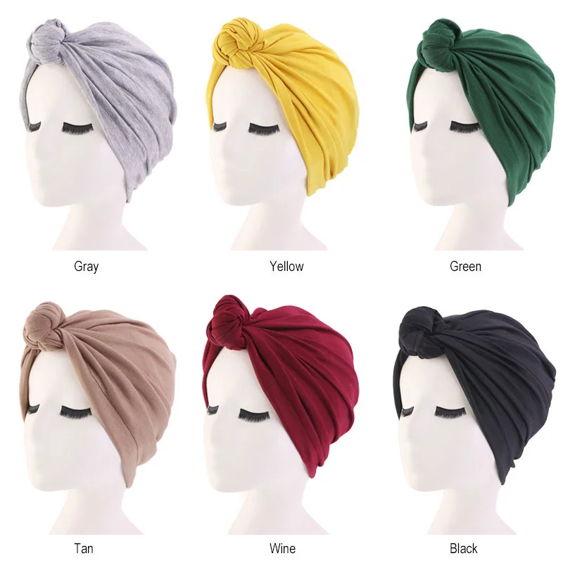 

Women Stretch Turban Hat Bohemian Style Head Wrap Knot Turban African Twist Headwrap Ladies Hair Accessories India Hat Chemo Cap