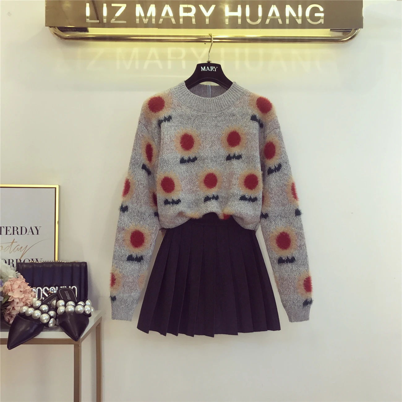

2019 Autumn New Fashion Round Collar Sweater + Pleated Skirt Women's Two-piece Suit Sweatsuit Femme Student Skirts Set Nancylim