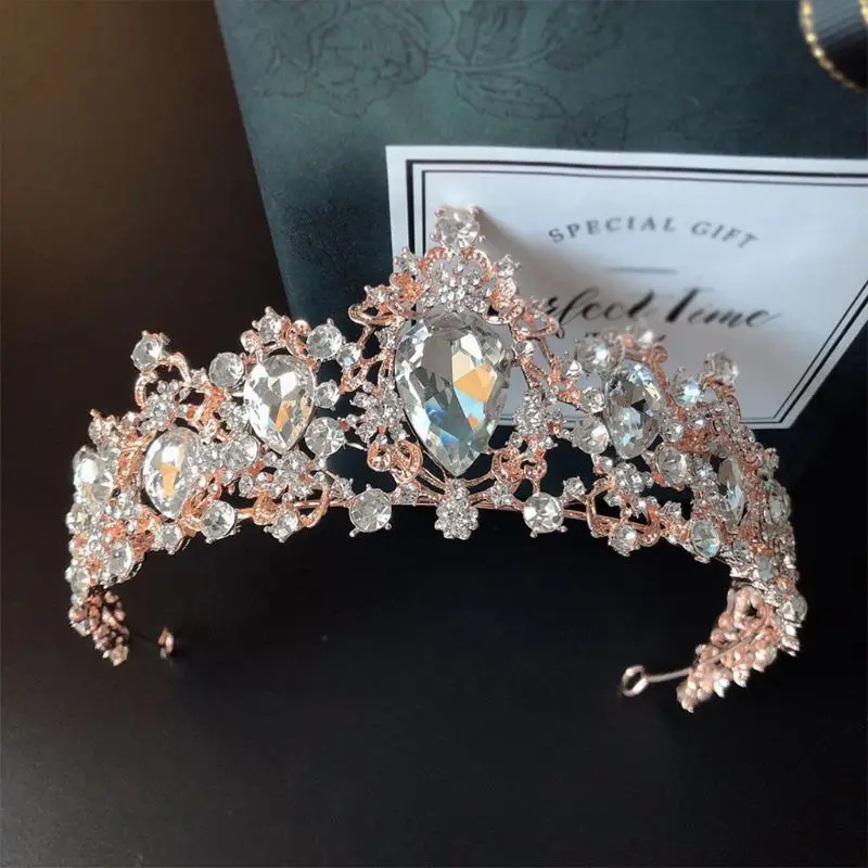 Pageant Queen Crown for Women Crystal Tiara Headband Baroque Bridal Headpiece