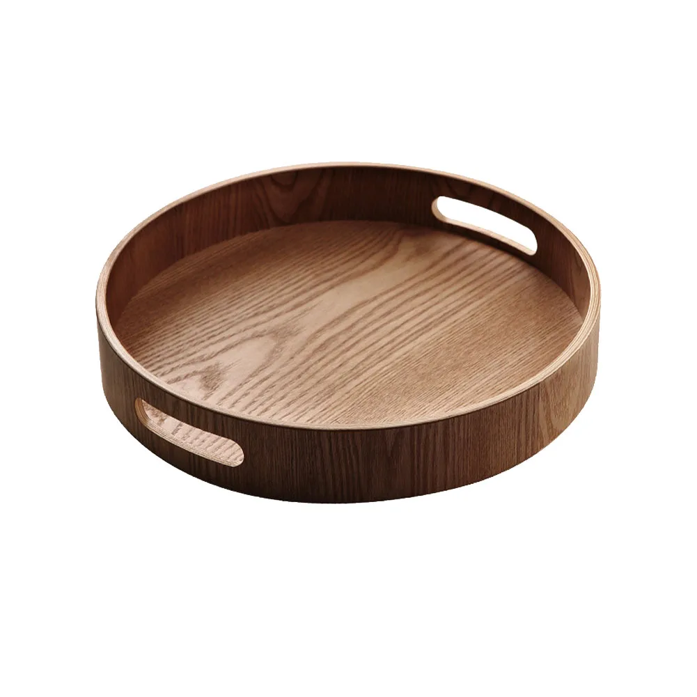 

Round With Handles Restaurant Storage Tray Food Fruit Dinner Breakfast Wooden Desserts Tea Serving Mugs Cups Cafe Bar