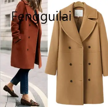 

2020 Autumn Winter Fashion Women Coats Casual Jackets Long Sleeve Blazer Outwear Female Elegant Wool Double Breasted Coat