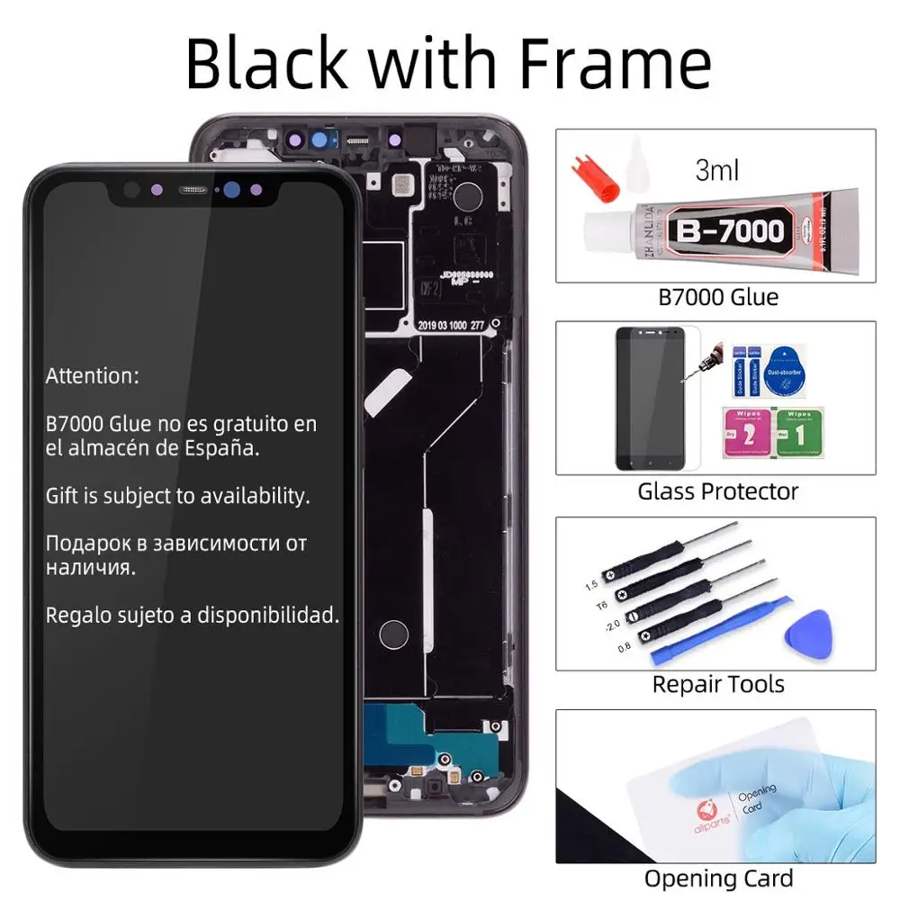 Black with Frame Дисплей для Xiaomi Mi 8 LCD в сборе с тачскрином 6.21'' черный - Цвет: Black with Frame