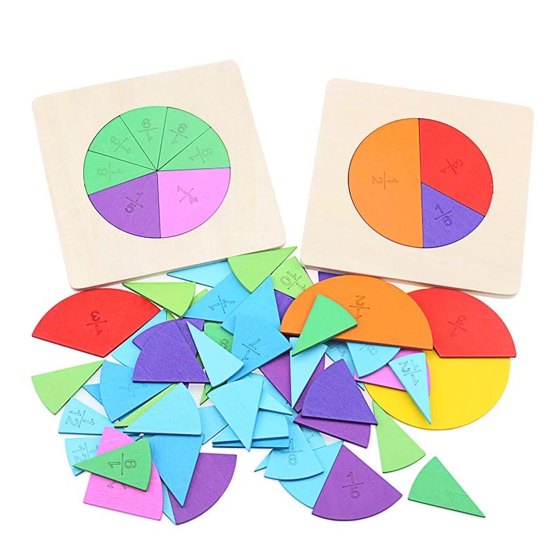 

Montessori Mathematics Fraction Board Super Fraction Box Colorful Circle Decomposition Fractional Learning Wood Toys for Kids 5+