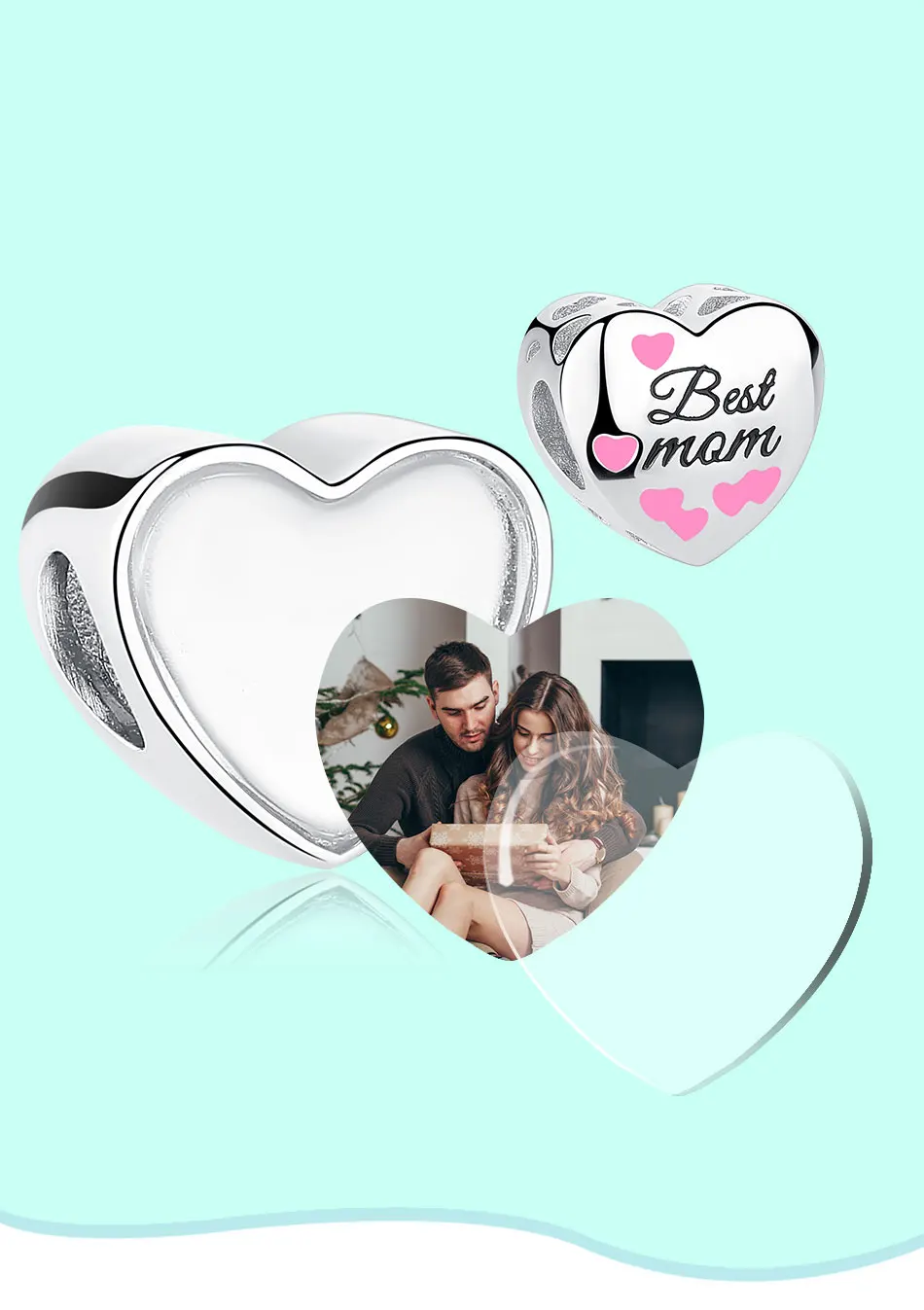 Livre Personalizado Foto Prata Esterlina Charme Rosa Esmalte Melhor Mãe Coração Talão Apto Pulseira Faça Você Mesmo Jóias Presente 925 2 Joias e Acessórios
