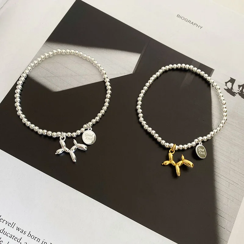 Silver Color Bracelets String of Beads Accessories Fashion Creative Cute Dog Pendant Party Jewelry Couples Gifts silver plated bracelet silver bracelet beaded bracelet string bracelets charm bracelet
