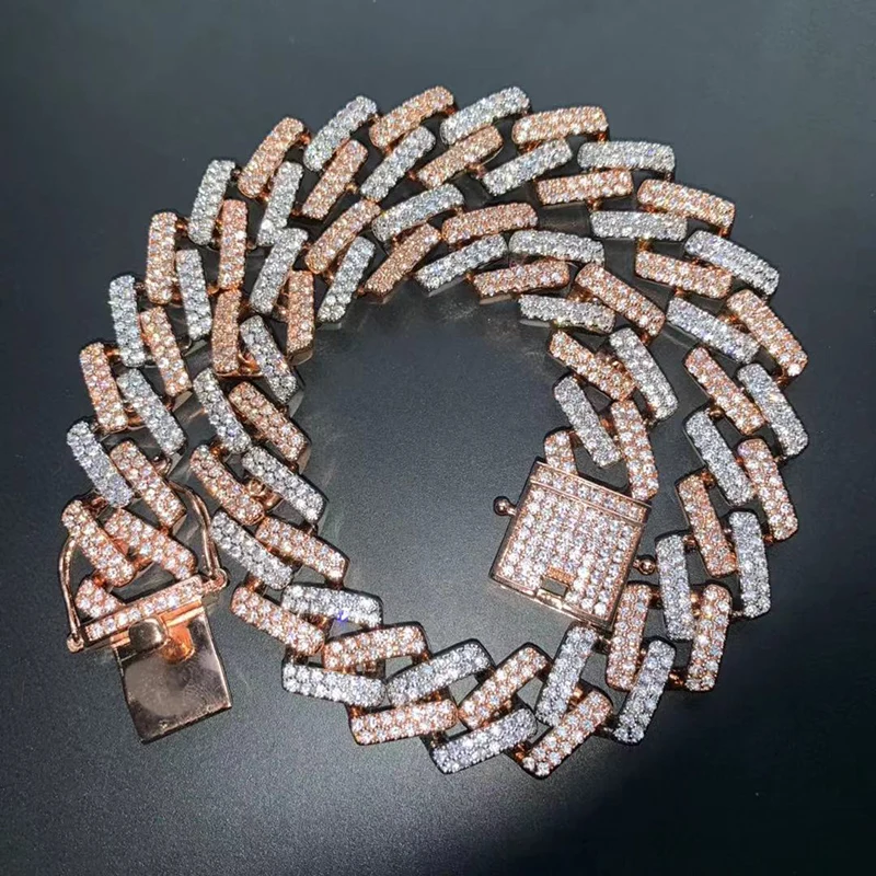 

18MM Big Wide Gold Silver Two Tone Hip Hop AAA CZ Stone Bling Ice Out Square Cuban Link Chain Necklaces for Men Rapper Jewelry