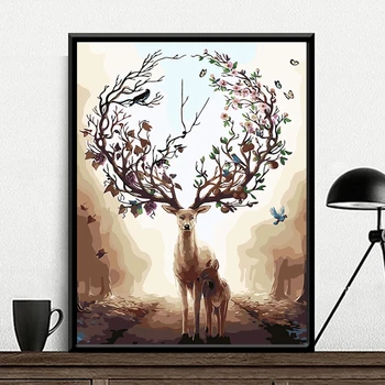 

Painting By Numbers DIY Dropshipping 40x50 50x65cm Forest deer and son Animal Canvas Wedding Decoration Art picture Gift