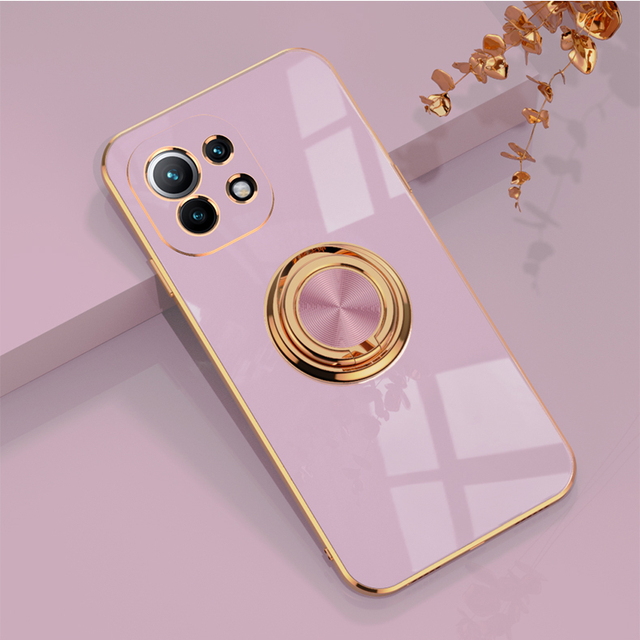 Luxury Plating Case for Xiaomi Mi 11 Ultra 11 Pro 10T Lite POCO F3 F2 Pro Ring Stand Phone Cover for Redmi K40 Pro K30
