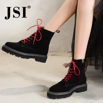 

JSI Winter Ankle Women Boots Solid Cow Suede Zip Square Heel Ladies Shoes Med Heels Handmade Round Toe Basic Women Boots jo314