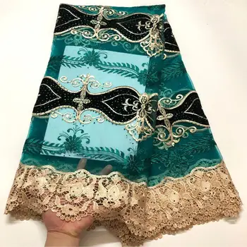 

New Design African Green Velvet lace fabric 2019 High Quality French Mesh Lace Fabric Stones Nigerian Tulle Lace Fabrics NBS05