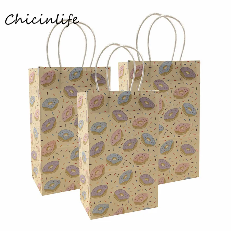 

Chicinlife 5Pcs Doughnut Kraft Paper Bag with Handles Birthday Baby Shower Candy Bar Donut Party gift Bag Wedding Decoration