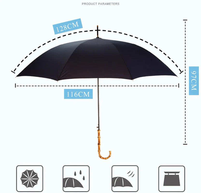 Ретро-увеличенный длинный бамбуковый зонт от солнца с ручкой, мужской деловой двойной автоматический прямой зонт Taishade для мужчин
