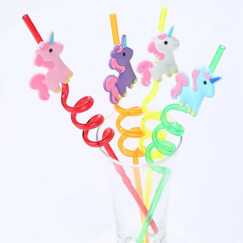 4PCS Cartoon Unicorn Mermaid Flamingo Straw Smoothie Drinking Plastic Straws For Milkshakes Ice Drinks Kids fruit Party Supplies