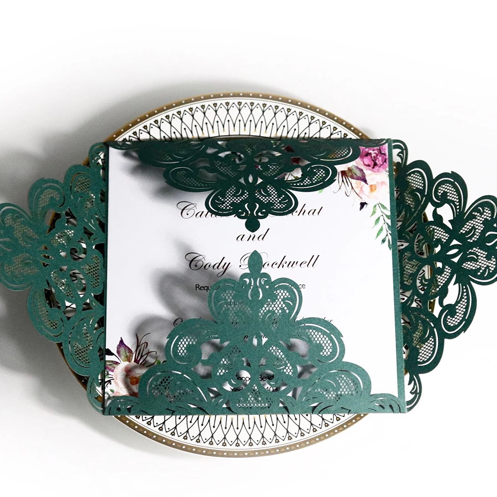 10pc/lot Wedding Invitations Elegant Engagement White Hollow Laser Cut Wedding Invitation Card With Ribbon Free Envelope Seals
