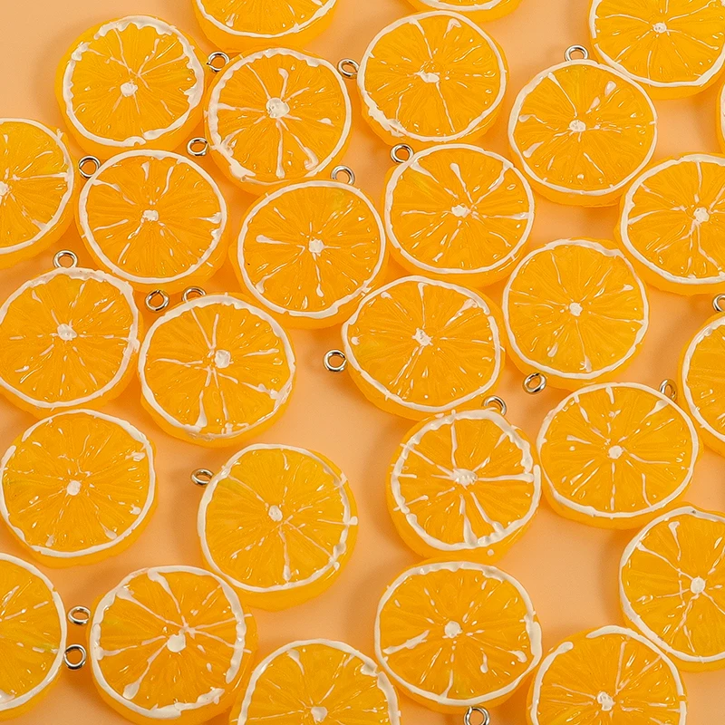 10Pcs Resin Fruit Lemon Charms Orange Pendant For Cabochon Creative Round Food Keychain Necklace Jewlery Findings DIY