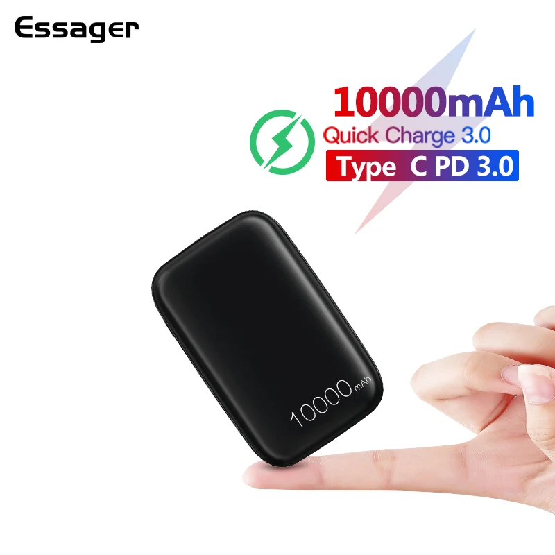 Essager мини внешний аккумулятор 10000 мАч PD 3,0 внешний аккумулятор для iPhone 11 Pro Max портативное зарядное устройство Внешний аккумулятор USB C QC 3,0 повербанк