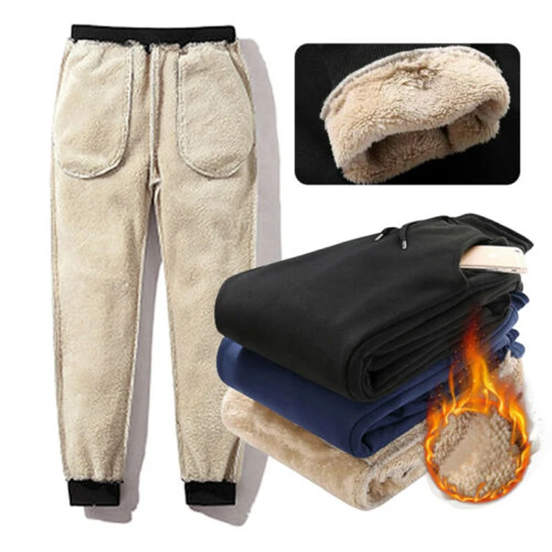 Мужские утепленные брюки из плотного флиса, Зимние Теплые повседневные штаны для бега