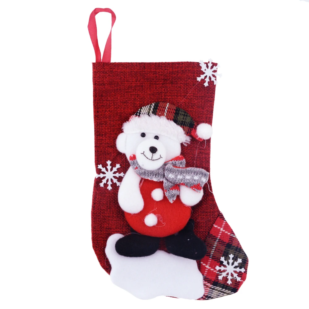 1PCS Christmas Stockings Hanging Christmas Tree Decoration Ornaments New Year Candy Bag Gifts Socks Stocking Xmas Ornament - Цвет: Bear burlap medium