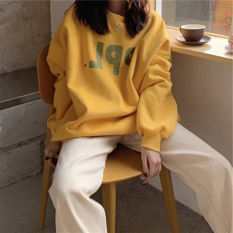 

Oversized Streetwear College Korean Style Sweatshirts Pullovers Autumn Winter Women Tops Hoodies Ins Letter Print Loose Pullover