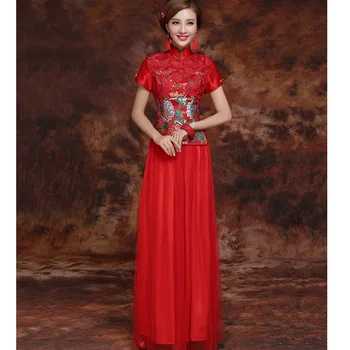 

RED Traditional Chinese Bride Wedding Dress Embroidery Flower Cheongsam Vestidos Dress