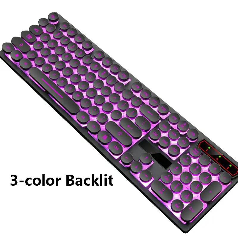 3Color Backlit Black USB Проводная эргономичная клавиатура, светодиодный круглый брелок с подсветкой, ретро стимпанк игровая клавиатура для настольного компьютера, ноутбука, компьютера Mac - Цвет: 3Color Backlit Black