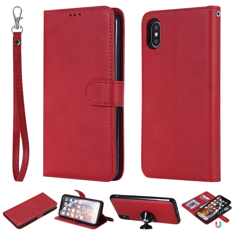Red Кожаный чехол-бумажник FLOVEME для iPhone XS Max XR X 6 6s 7 8 Plus 5 5S SE чехол-кошелек для samsung Note 9 8 S10 S9 S8 Plus S7 Edge - Цвет: Red