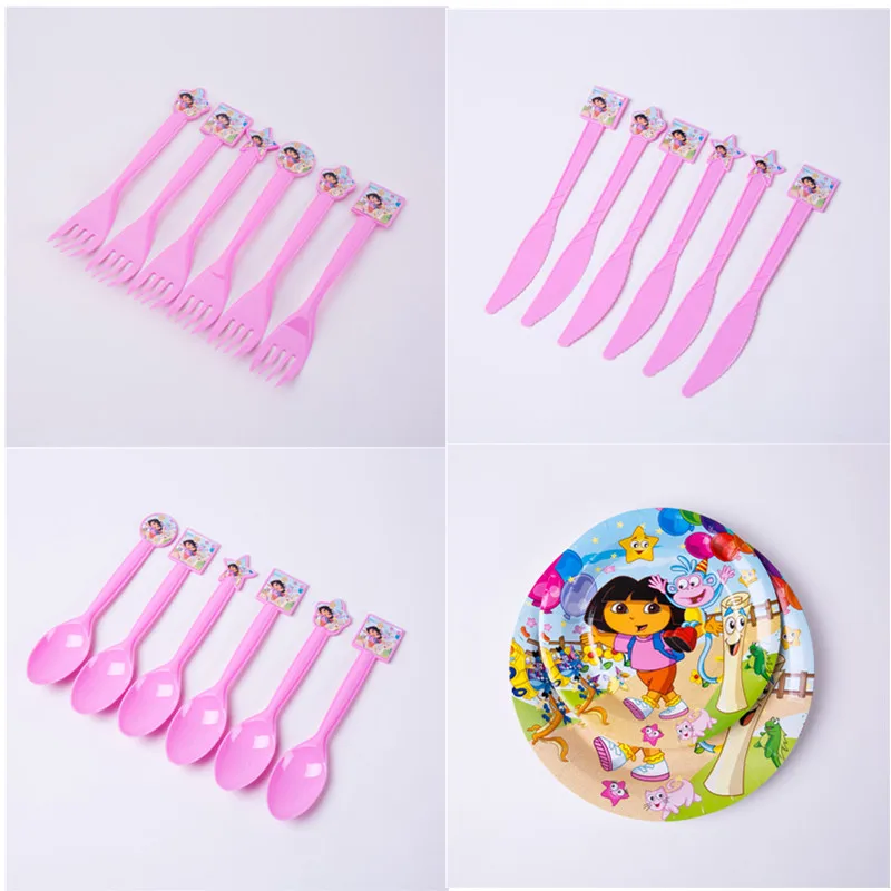 

Cartoon Dora the Explorer Disposable Paper Cup Plates Napkins Banner Tablecloth Baby Shower Birthday Party Decoration Supplies