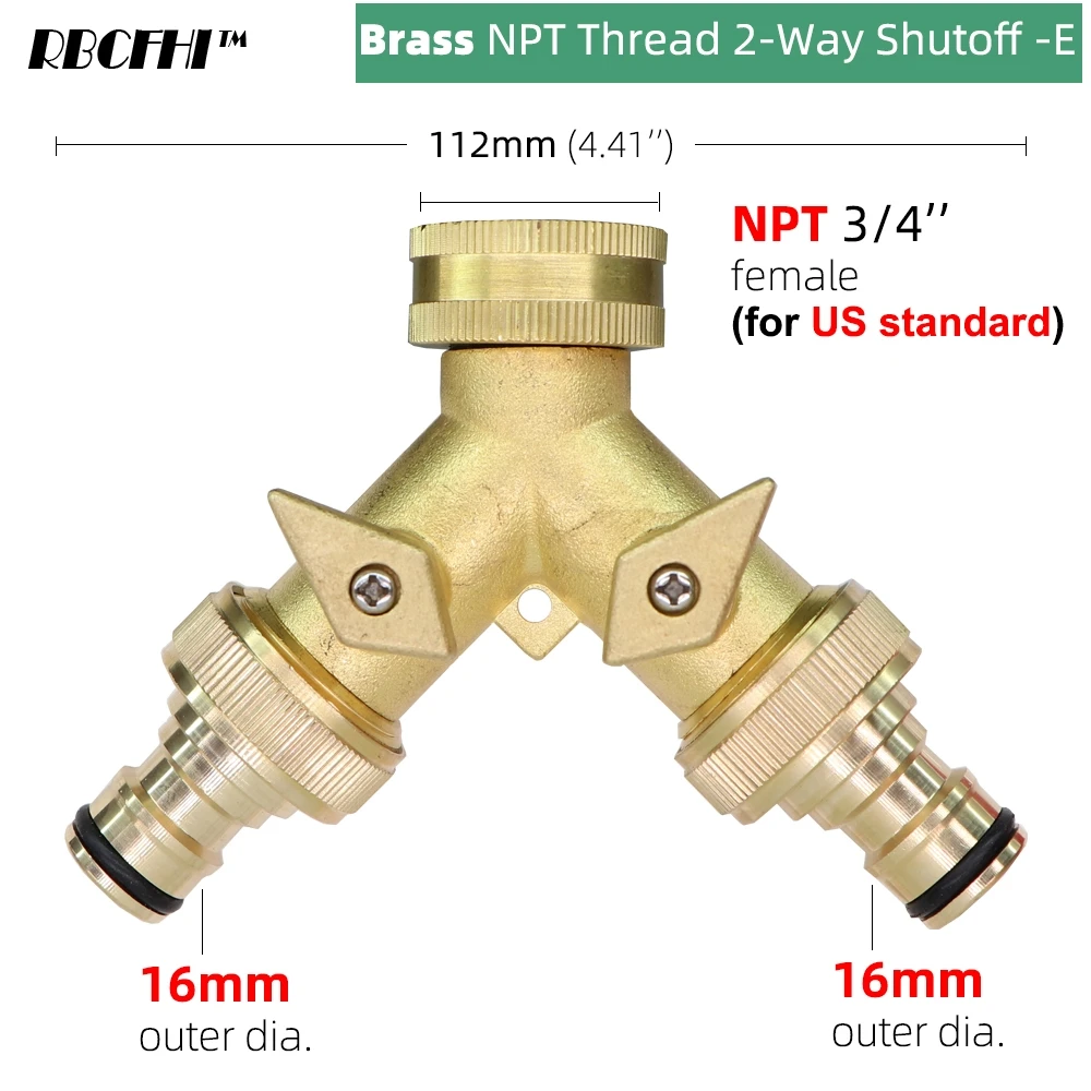 1 PCS 3/4'' 16mm Heavy Duty Brass Garden Y hose Splitter Dual Outlet Tap Connector 2 Way Adapter with 2 Valves Irrigation Joints