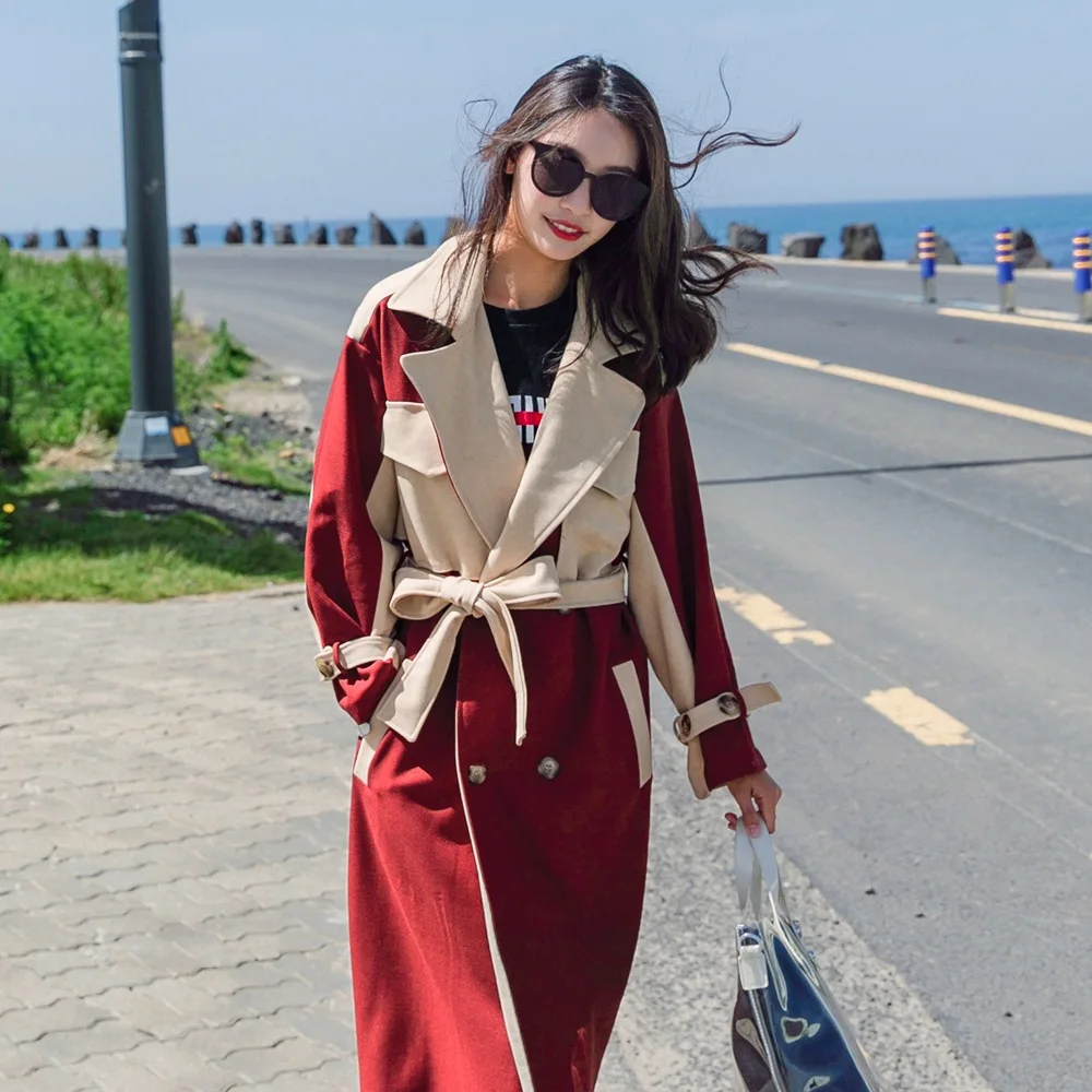 

Photo Shoot 2018 Autumn New Style WOMEN'S Dress Sense of Design-Style Retro Laziness-Style Waist Hugging over-the-Knee Long Tren