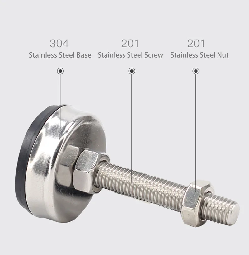 304 Stainless steel Adjustable Lathe Leg M8 M10 M12 Thread Type Levelling Feet Swivel Base ​Leveling legs Furniture Glide Pad