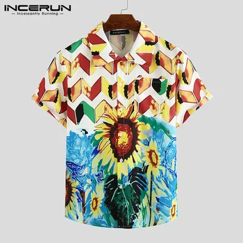 

INCERUN Summer Flower Printed Men Hawaiian Shirt Lapel Breathable Vacation Short Sleeve Beach Shirts Street Casual Camisa 2020