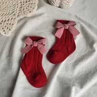 Baby Girls Knee High Socks Kids Cotton Red Big Bow Christmas Sock Solid Woolen Leg Warmers Girl Toddler Soft Socks For Toddlers 6