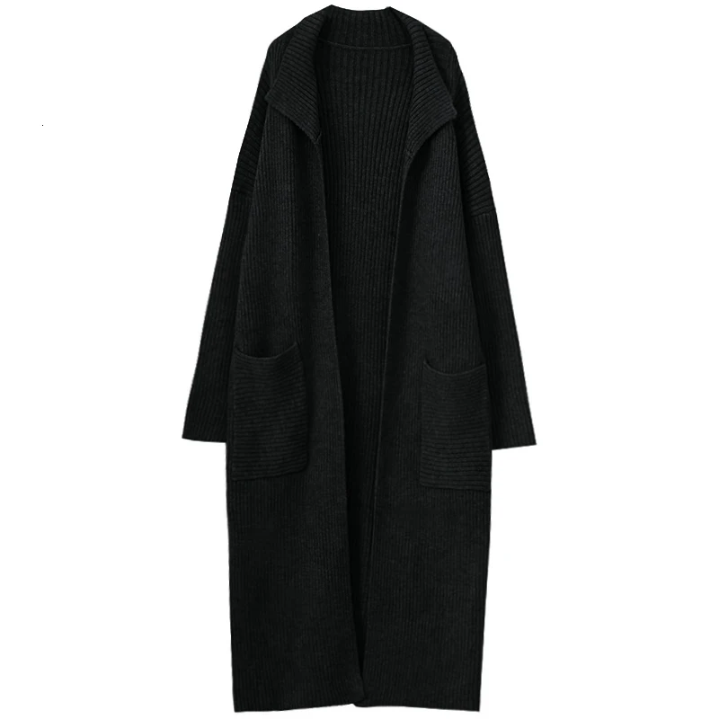 black SHENGPALAE, Свободное пальто, длинный вязаный свитер, кардиган, черный, осень, зима, Женское пальто, уплотненная шерсть, FT854 - Цвет: black