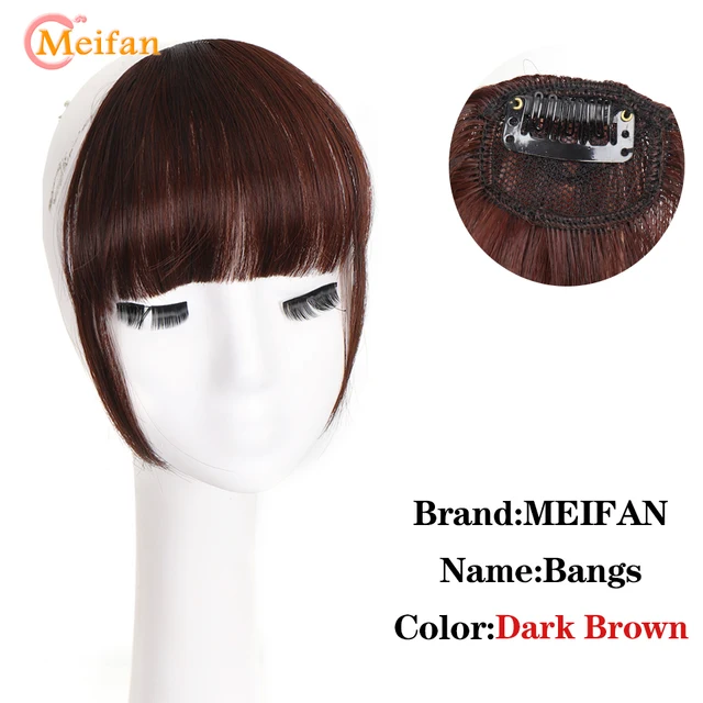 MEIFAN Clip in Hair Bangs Extension Hairpiece Synthetic Natural Fake Bang Hair Piece Air Bangs Clip on Bangs Black Brown AL01-2-33