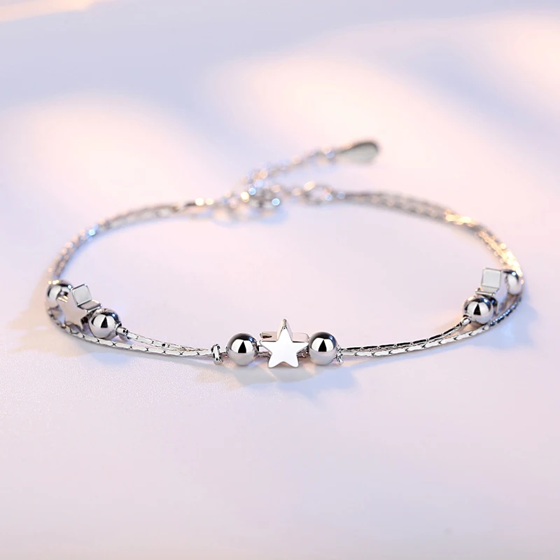 Crazy Feng, элегантный браслет-цепочка, бисер серебряного цвета, звезды, очаровательный браслет для женщин, змейка, звено, цепочка, браслет, ювелирное изделие, подарок - Окраска металла: SM2070-4