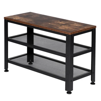 

Vintage Industrial Style Shoe Bench Rustic Brown 3-Tier Shoe Rack,Storage Organizer with Seat for Entryway, Living Room, Hallway