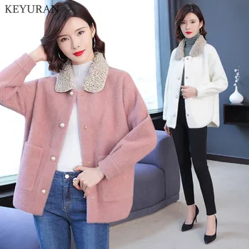

New Women's Thickening Sweater outerwear Female Long Sleeve Mink Cashmere Cardigan Warm Single-breasted Women Jackets Loose Coat