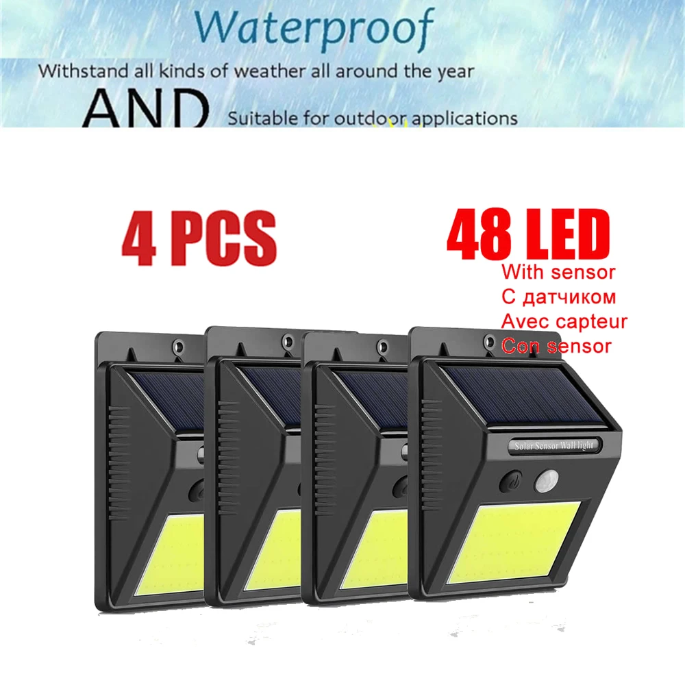 

1-4PCS Outdoor Street Waterproof Wall Lights LED Solar Power Street Light PIR Motion Sensor Light Garden Security Lamp indoor ho