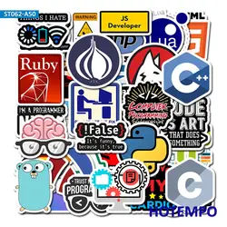 50 pièces Internet Geek programmeur langage logiciel Logo symboles autocollants pour téléphone étui pour ordinateur portable guitare skateboard vélo voiture autocollant 