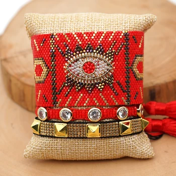 

SHINUSBOHO Bracelet For Women MIYUKI Evil Eye Bracelets Red Turkish Eye Pulseras Mujer Moda 2020 Armband Mexico Crystal Jewelry