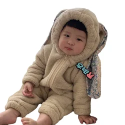Tenue d'hiver pour bébé, vêtement une pièce en peluche avec oreilles de lapin pour garçon et fille 