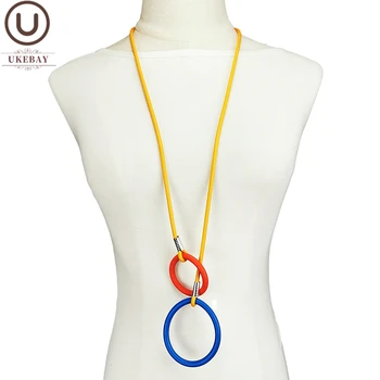 

UKEBAY Long Round Pendant Necklaces Multicolor Design Goth Necklace Women Rubber Jewelry Match Clothes Sweater Chains Party Gift