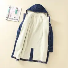 Плюс размер 5XL Женская Зимняя шерстяная подкладка джинсовая куртка с капюшоном с длинным рукавом теплые джинсы жакет Женская верхняя одежда широкая джинсовая куртка