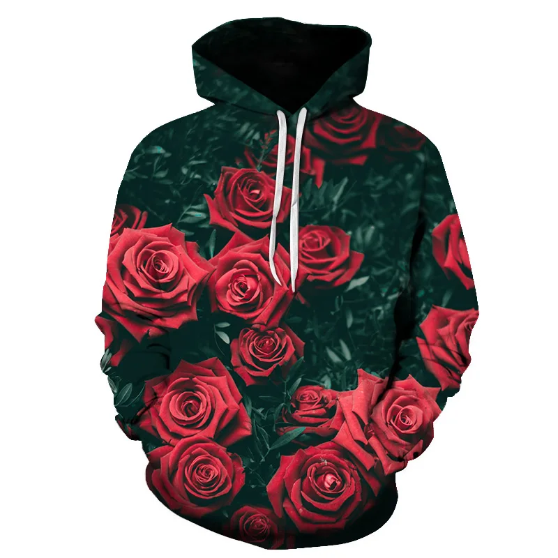 Hot New Design Flowers Hoodies Men/Women 3d Sweatshirts Digital Print Rosa Roses Floral Hooded Harajuku Hoodies Brand Hoody Tops