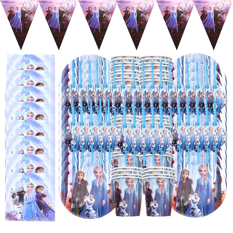 Adatto Per 10 Persone Frozen Party Anna Elsa Princess Set Di Stoviglie Total Children Birthday Party Supplies Frozen 2 Party Decor