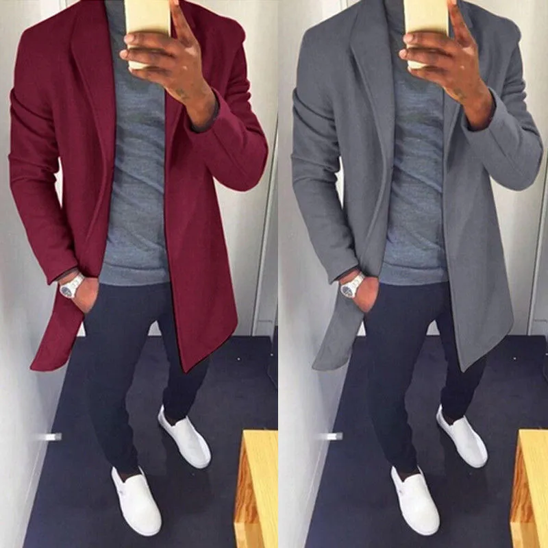 Мужской шерстяной Тренч Modis с открытой строчкой теплое длинное пальто в стиле